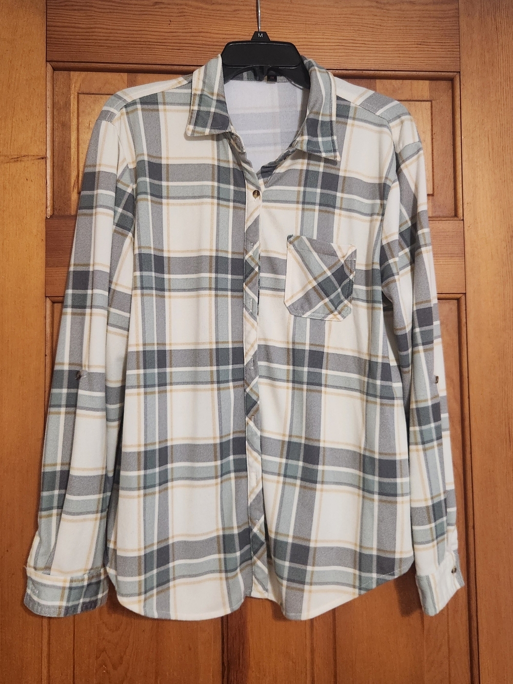 Relaxed Plaid Button-Down Shirt in White and Gray